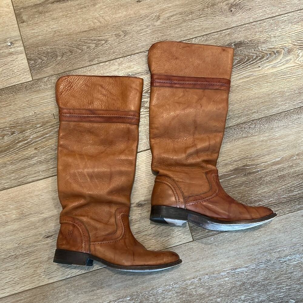 Frye Tan Leather Knee-High Heeled Boots
